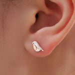 Baby Robin Bird Stud Earrings in Sterling Silver with Two Tone Finish - Partial Rose Gold Coating, British Garden Bird Earrings