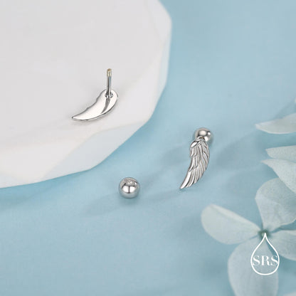 Sterling Silver Angel Wing 16G Screw Back Stud Earrings with Ball Backs