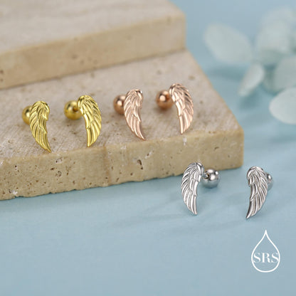 Sterling Silver Angel Wing 16G Screw Back Stud Earrings with Ball Backs