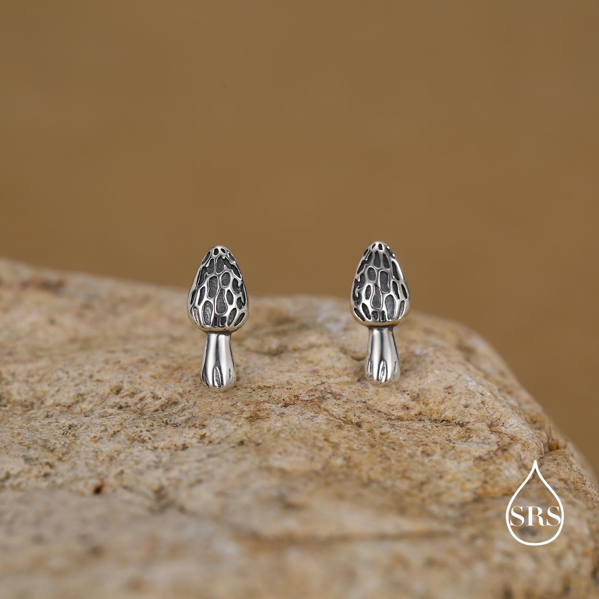 Sterling Silver Morel Mushroom Stud Earrings