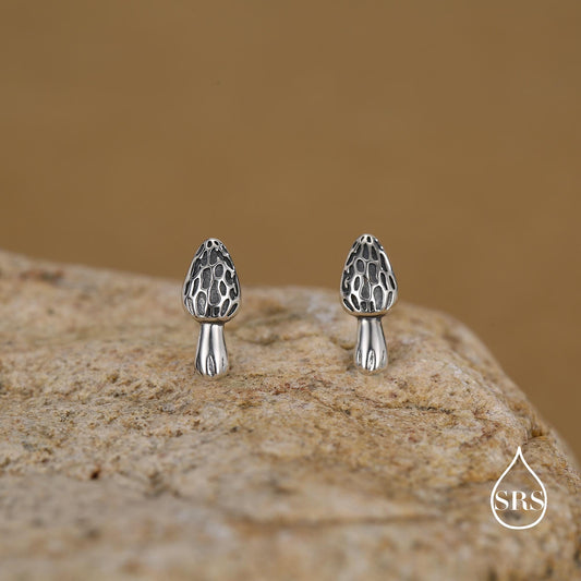 Sterling Silver Morel Mushroom Stud Earrings