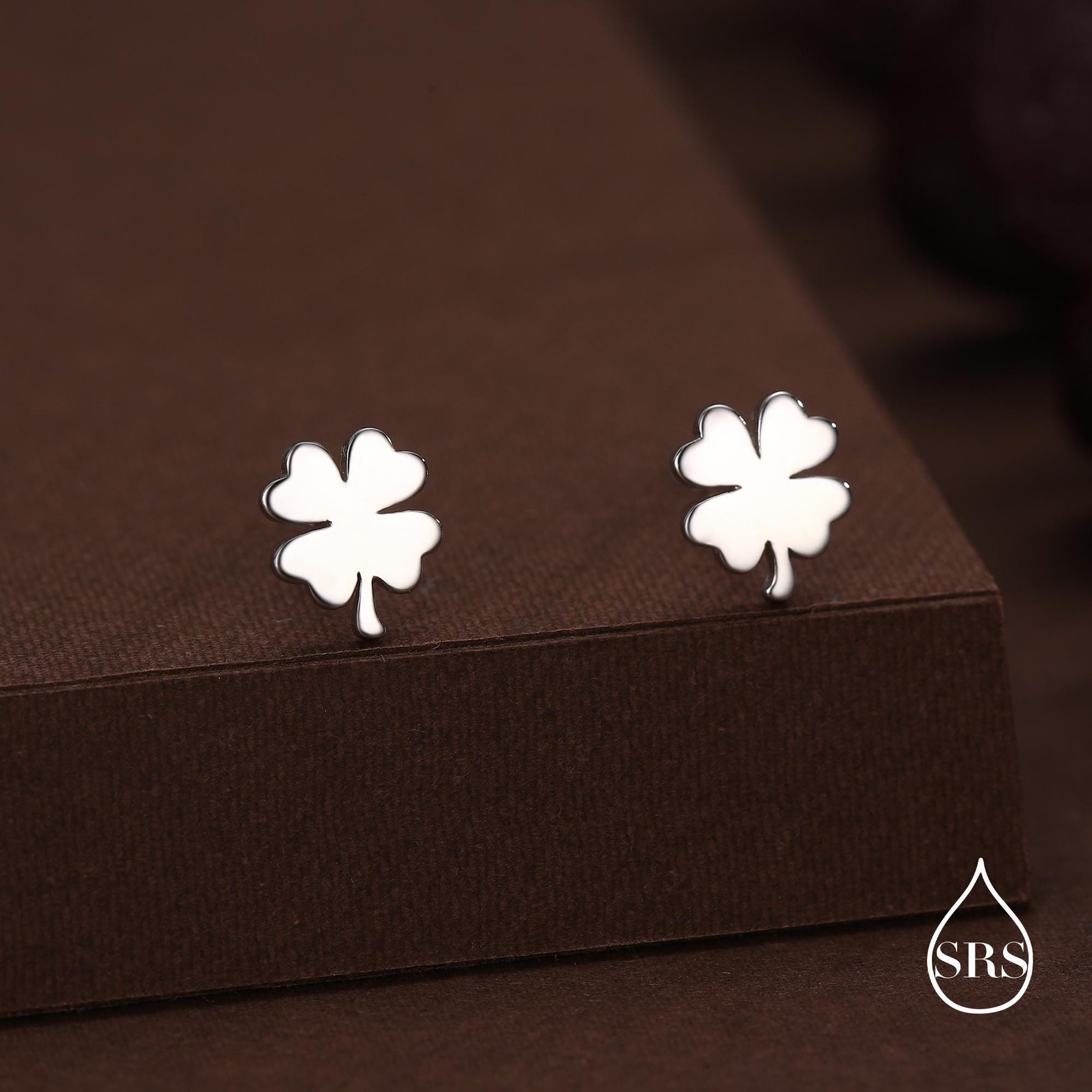 Sterling Silver Four Leaf Clover 16G Flat Back Stud Earrings