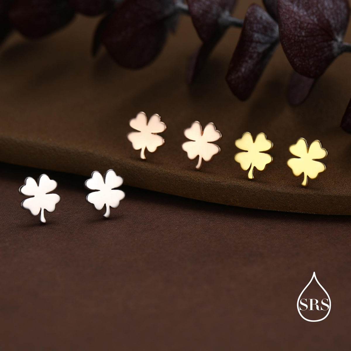Four Leaf Clover Stud Earrings in Sterling Silver, Irish Earrings, Silver Gold or Rose Gold