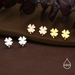 Four Leaf Clover Stud Earrings in Sterling Silver, Irish Earrings, Silver Gold or Rose Gold