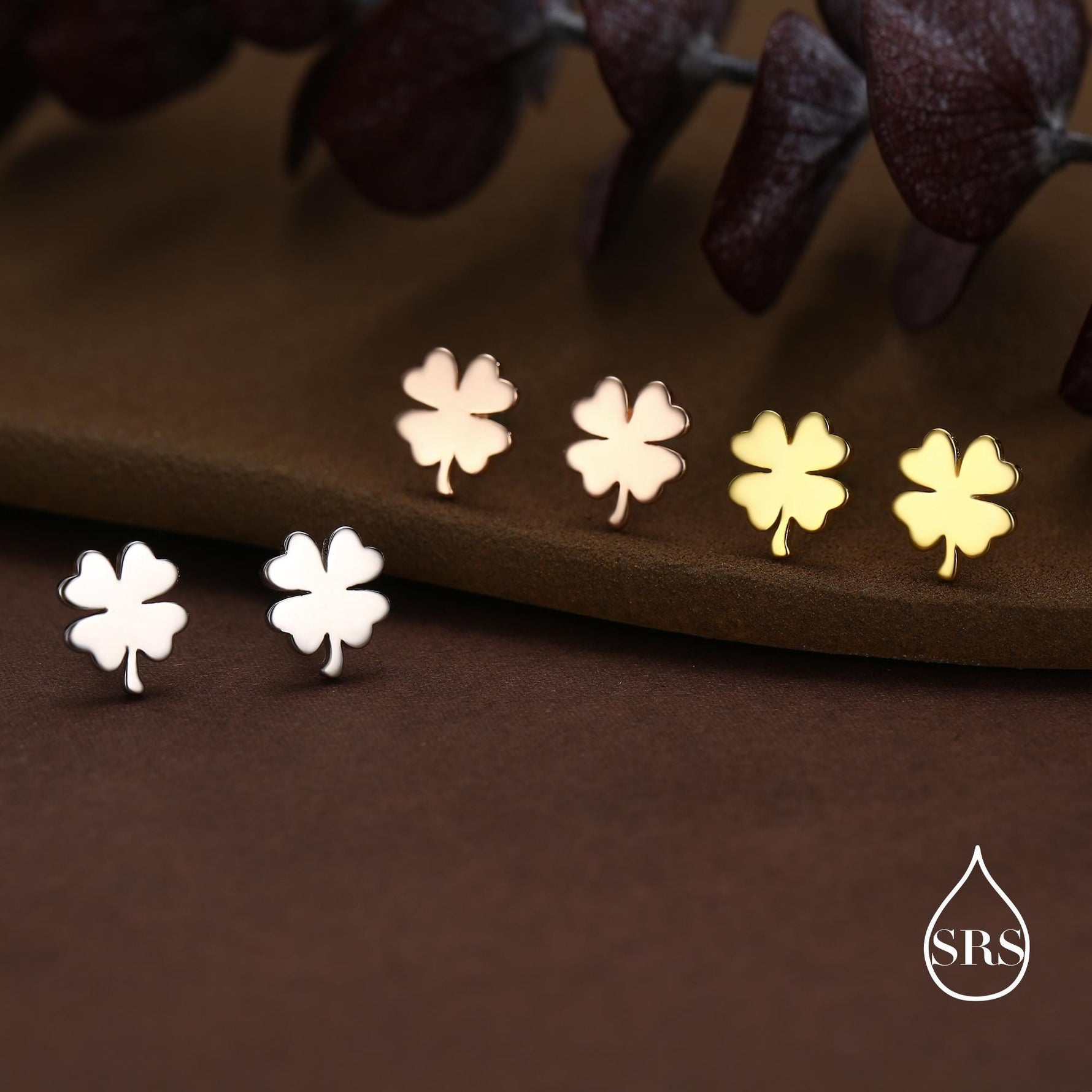 Four Leaf Clover Stud Earrings in Sterling Silver, Irish Earrings, Silver Gold or Rose Gold