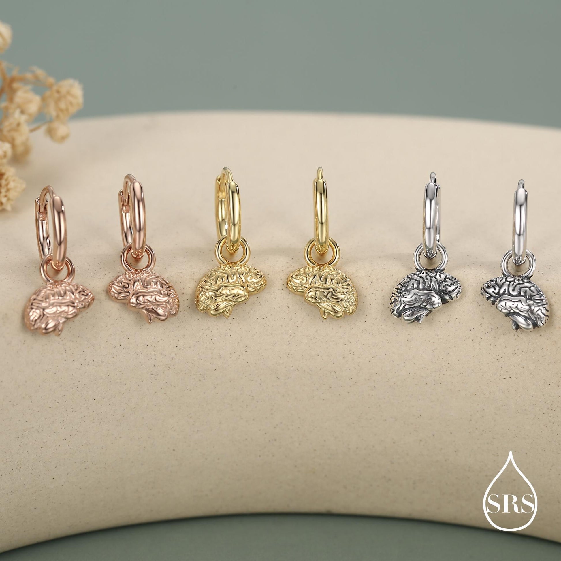 Sterling Silver Brain Huggie Hoop Earrings