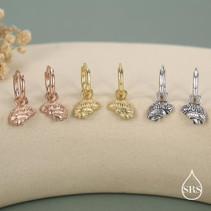 Sterling Silver Brain Huggie Hoop Earrings