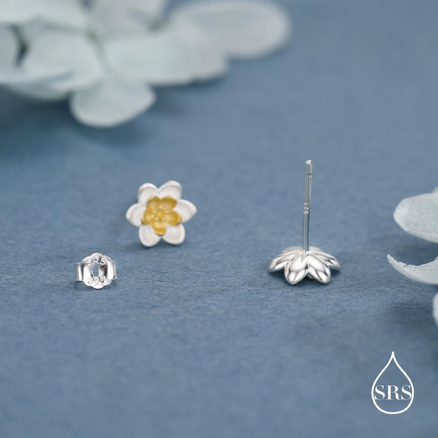 Sterling Silver Water Lily Stud Earrings with Gold-Tone Centre