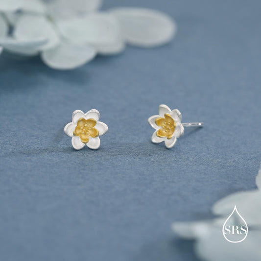 Sterling Silver Water Lily Stud Earrings with Gold-Tone Centre