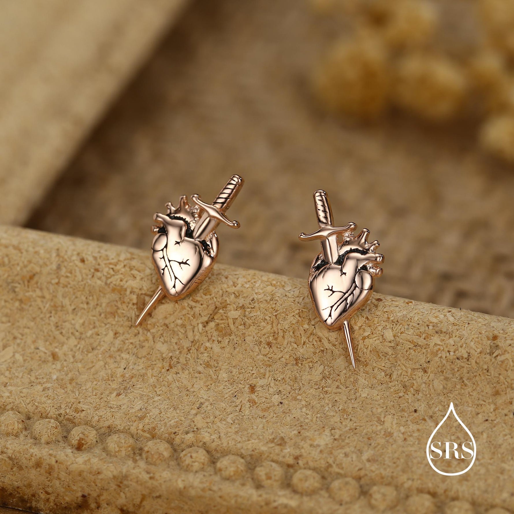 Sterling Silver Anatomical Heart Dagger Stud Earrings