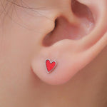 Red Enamel Glaze Heart Stud Earrings in Sterling Silver, Delicate Heart Earrings, Tiny Heart Earrings