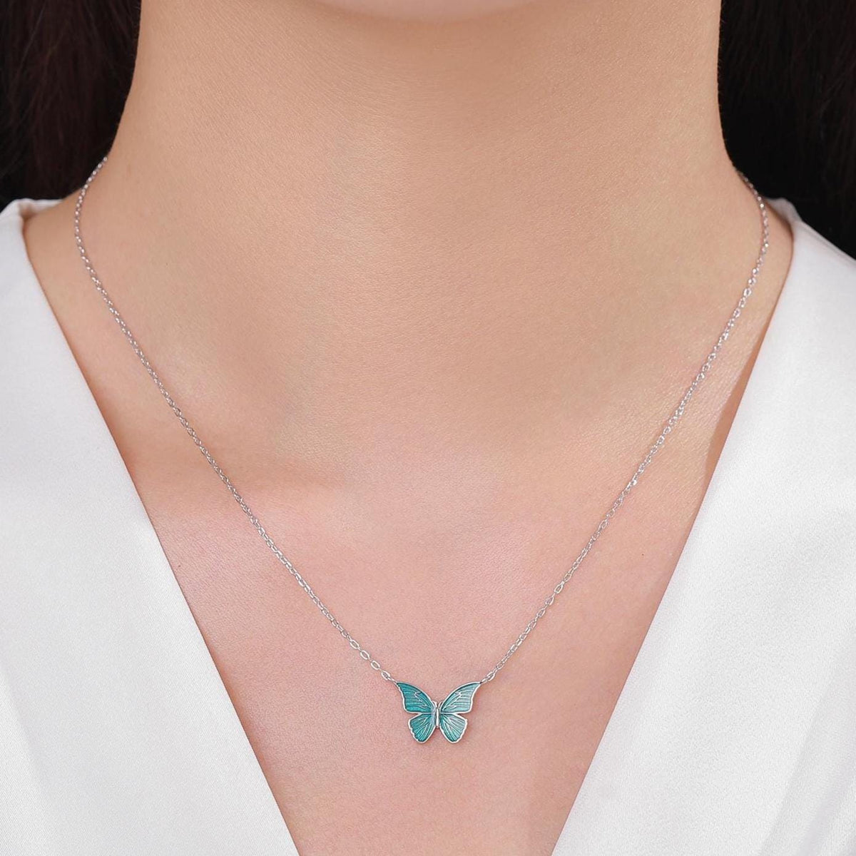 Blue Enamel Butterfly Charm Necklace