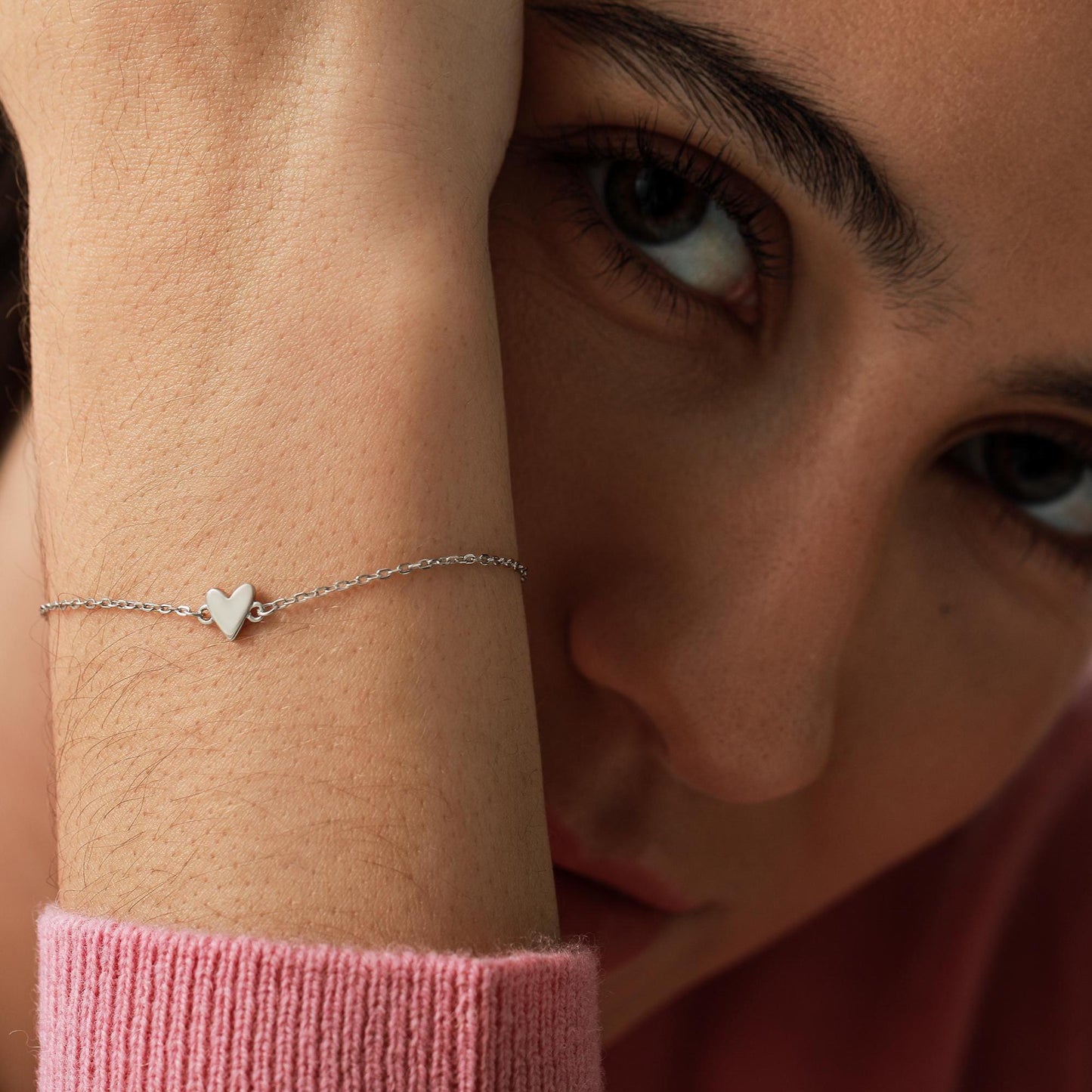 Extra Tiny Heart Bracelet in Sterling Silver, Silver or Gold or Rose Gold, Small Heart Bracelet, Silver Heart Bracelet