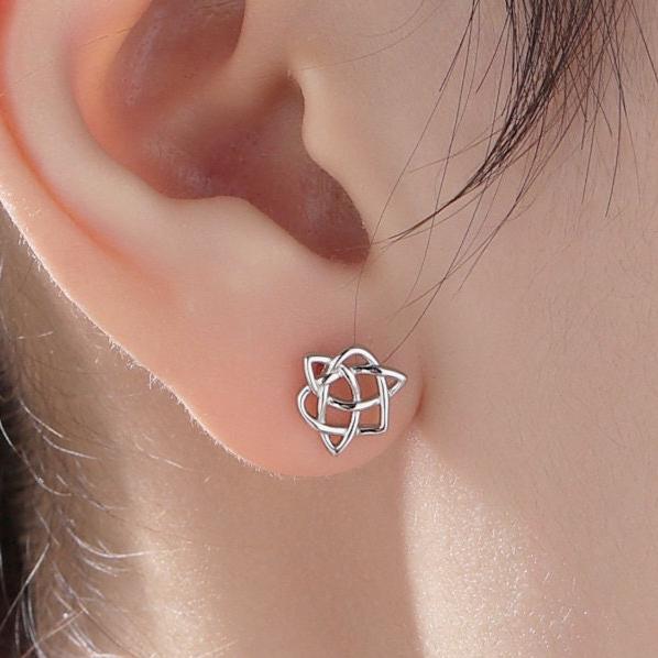 Celtic Heart Stud Earrings in Sterling Silver, Silver, Gold or Rose Gold, Celtic Trinity Knot Heart Earrings