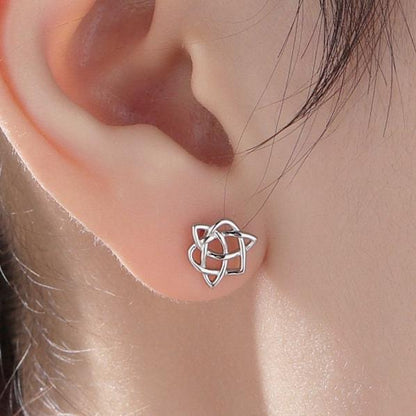 Celtic Heart Stud Earrings in Sterling Silver, Silver, Gold or Rose Gold, Celtic Trinity Knot Heart Earrings