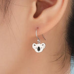 Koala Bear Drop Hook Earrings in Sterling Silver, Silver or Gold or Rose Gold, Koala Dangle Earrings, Koala Drop Earrings