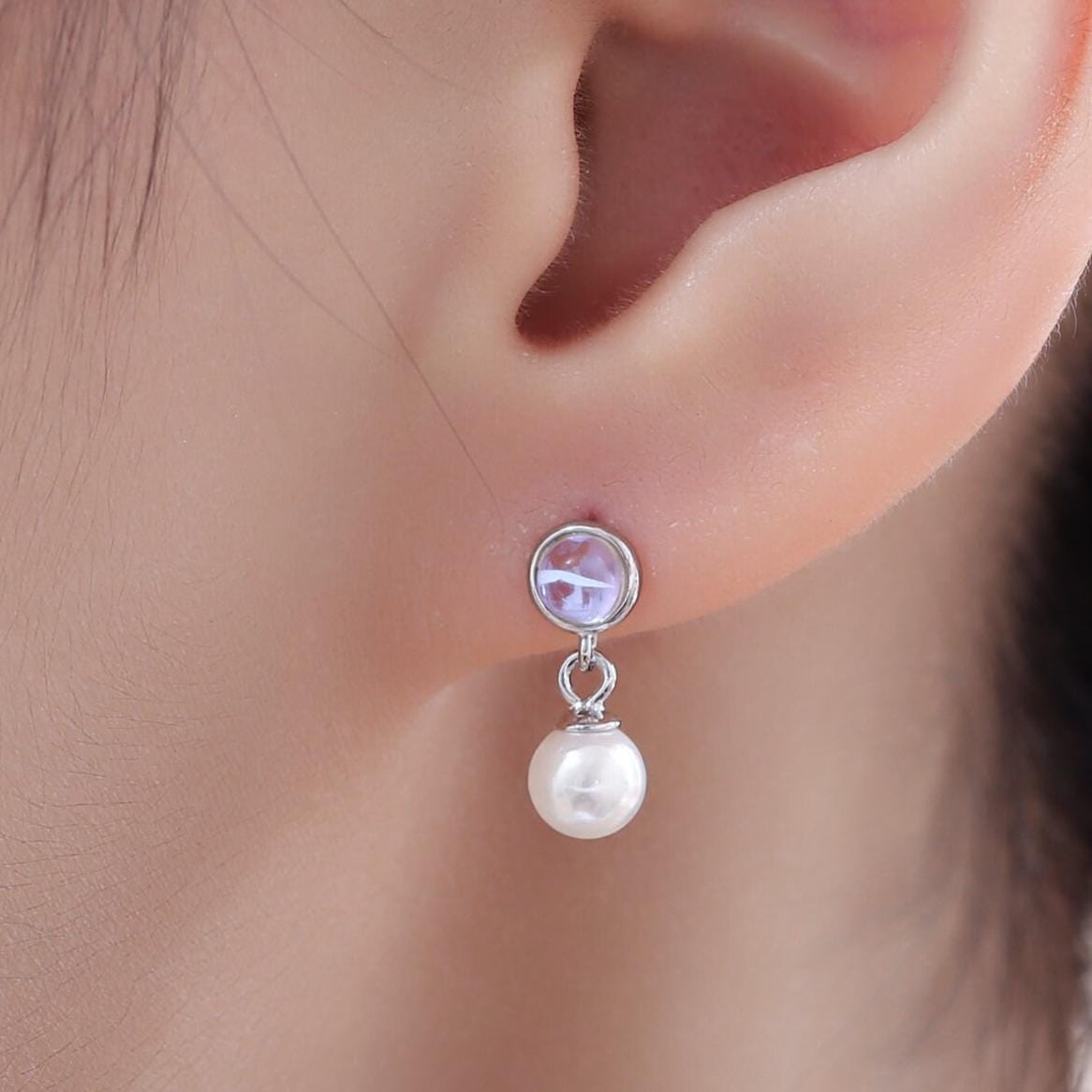 Moonstone and Pearl Dangle Earrings in Sterling Silver, Silver or Gold, Lab Moonstone and Pearl Bezel Earrings