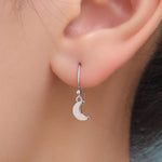Asymmetric Moon and Star Dangle Drop Hook Earrings in Sterling Silver, Silver or Gold or Rose Gold, Tiny Moon and Star Dangle Earrings