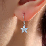 Sterling Silver Opal Blue CZ Flower Drop Dangle Earrings, Dainty Dangle Forget Me Not Flower Drop Earrings, Silver CZ Hook Earrings