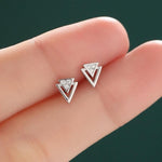 Tiny Double Triangle Stud Earrings in Sterling Silver, Silver or Gold or Rose Gold, Cut Out Triangle Jacket Earrings, Triangle CZ Earrings