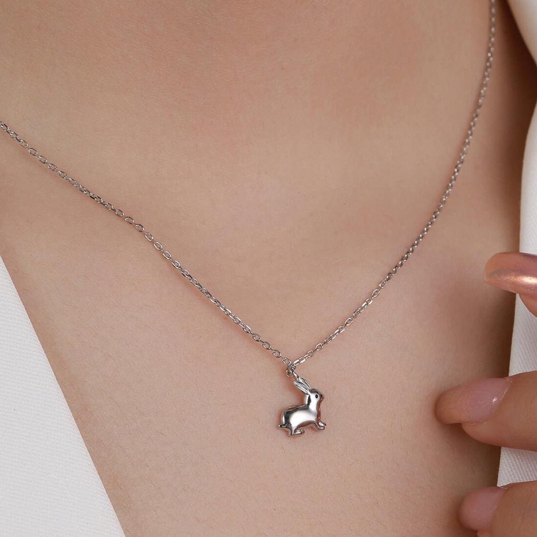 Tiny Little Rabbit Pendant Necklace in Sterling Silver, Silver Rabbit Necklace, Silver Hare Necklace