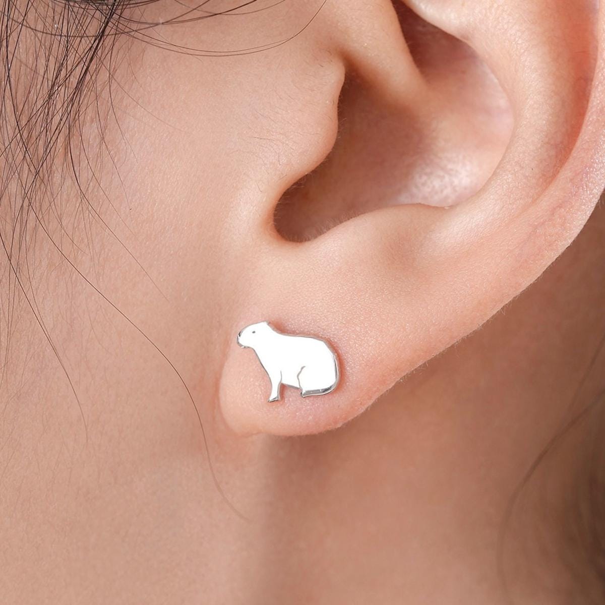 Sitting Capybara Stud Earrings in Sterling Silver - Silver, Gold or Rose Gold - Cute Animal Earrings - Pantanal Animal - Fun, Whimsical