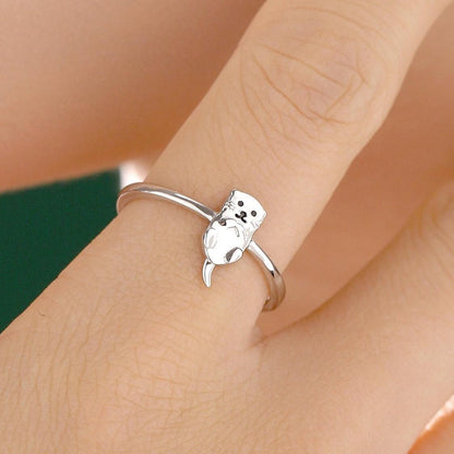 Sterling Silver Cute Little Otter Ring, Adjustable Size, Cute Otter Jewellery, Dainty and Delicate, Otter Ring