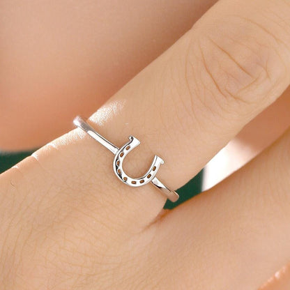 Sterling Silver Cute Little Horseshoe Ring, Adjustable Size, Cute Horseshoe Ring, Dainty and Delicate, Lucky Horse Shoe Ring