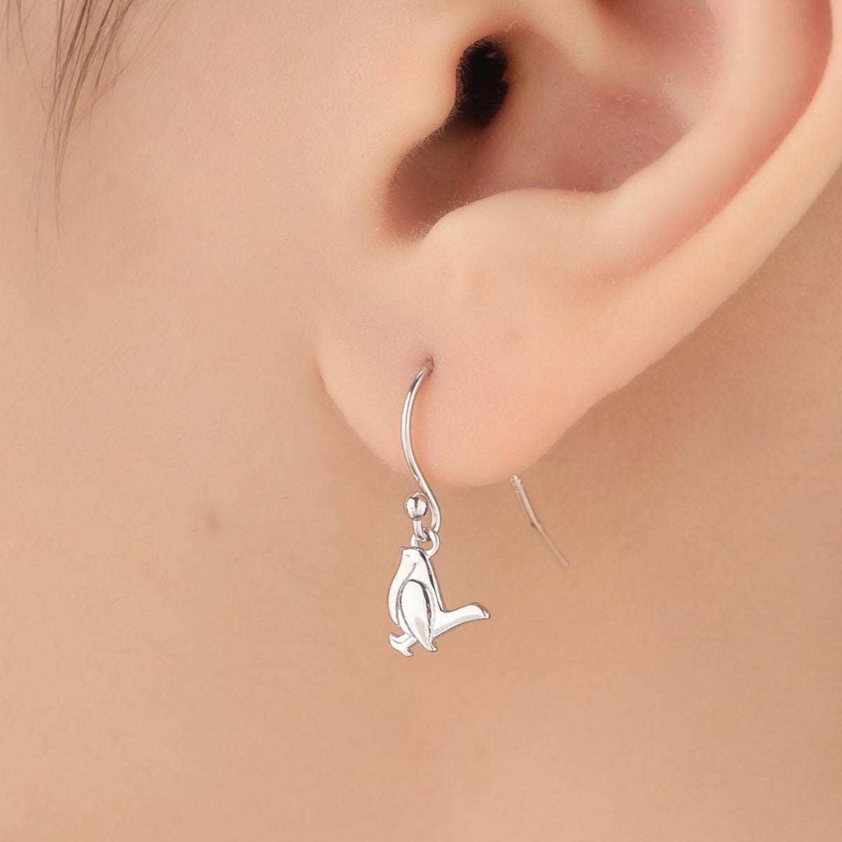 Robin Bird Drop Hook Earrings in Sterling Silver with Part Rose Gold Coating, Sterling Silver Robin Earrings, Nature Inspired