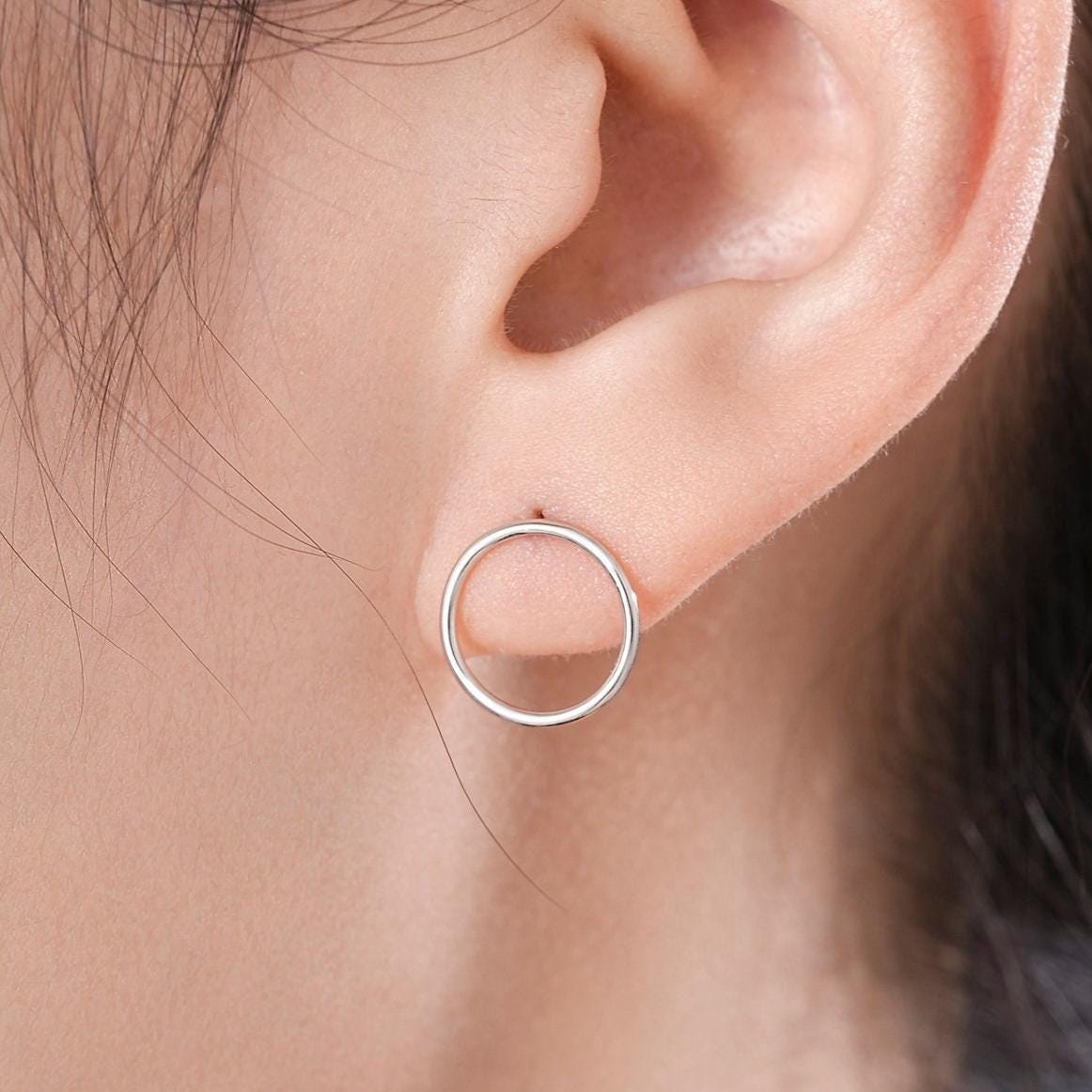 Sterling Silver Minimalist Open Circle Stud Earrings in Sterling Silver - Silver, Gold or Rose Gold Finish, Minimalist Geometric Design