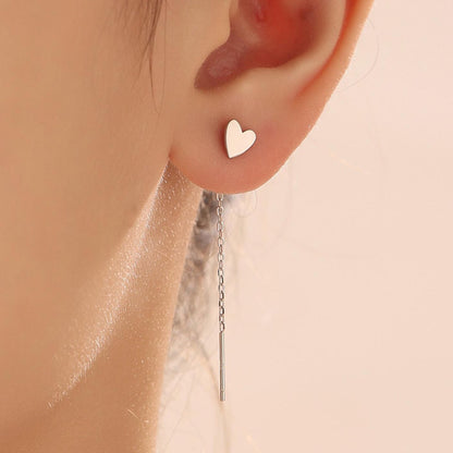 Tiny Heart Threader Earrings in Sterling Silver, Silver or Gold or Rose Gold, Heart Ear Threaders, Heart Threaders, Chain Earrings