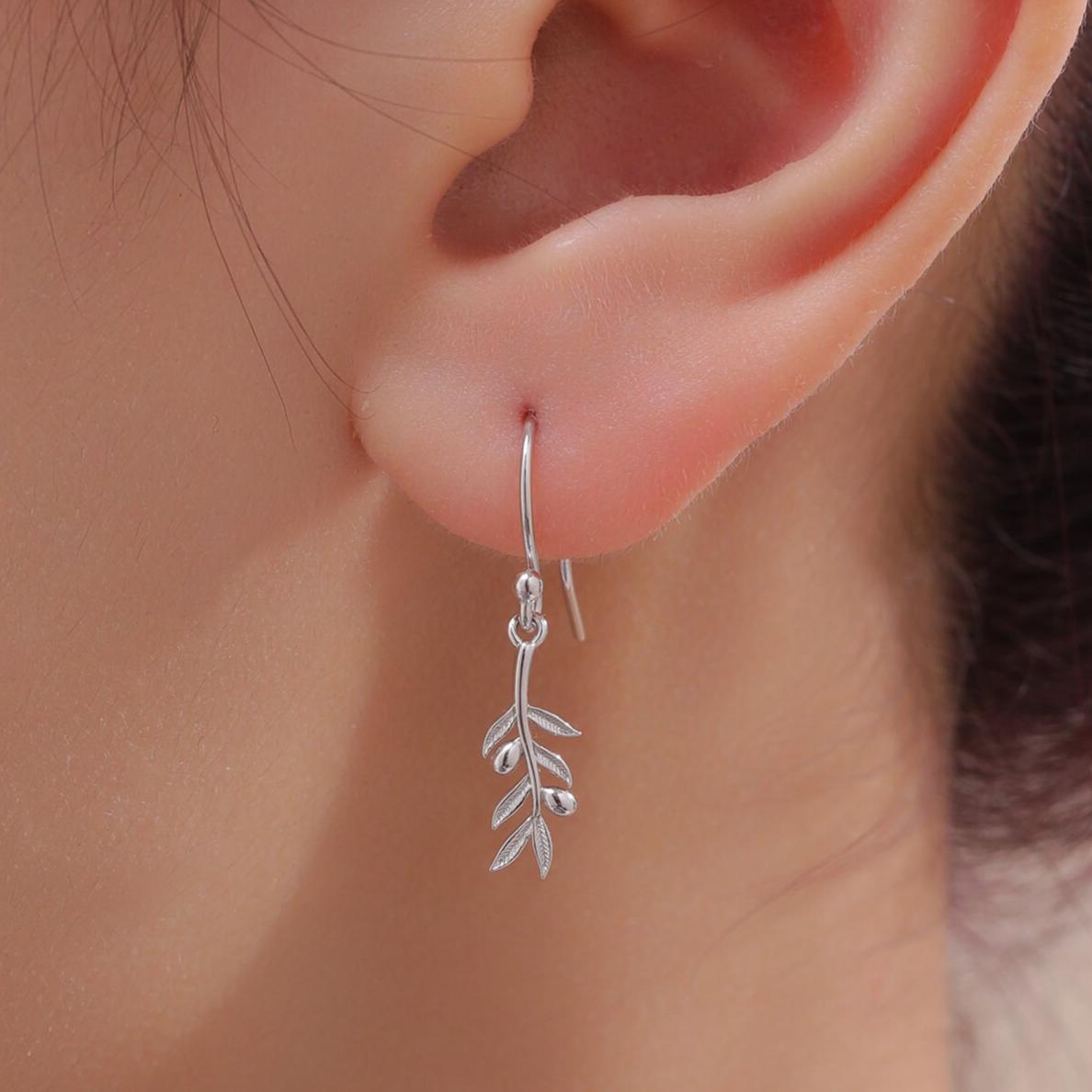 Olive Leaf Dangle Earrings in Sterling Silver, Silver, Olive Branch Earrings, Nature Inspired Leaf Earrings
