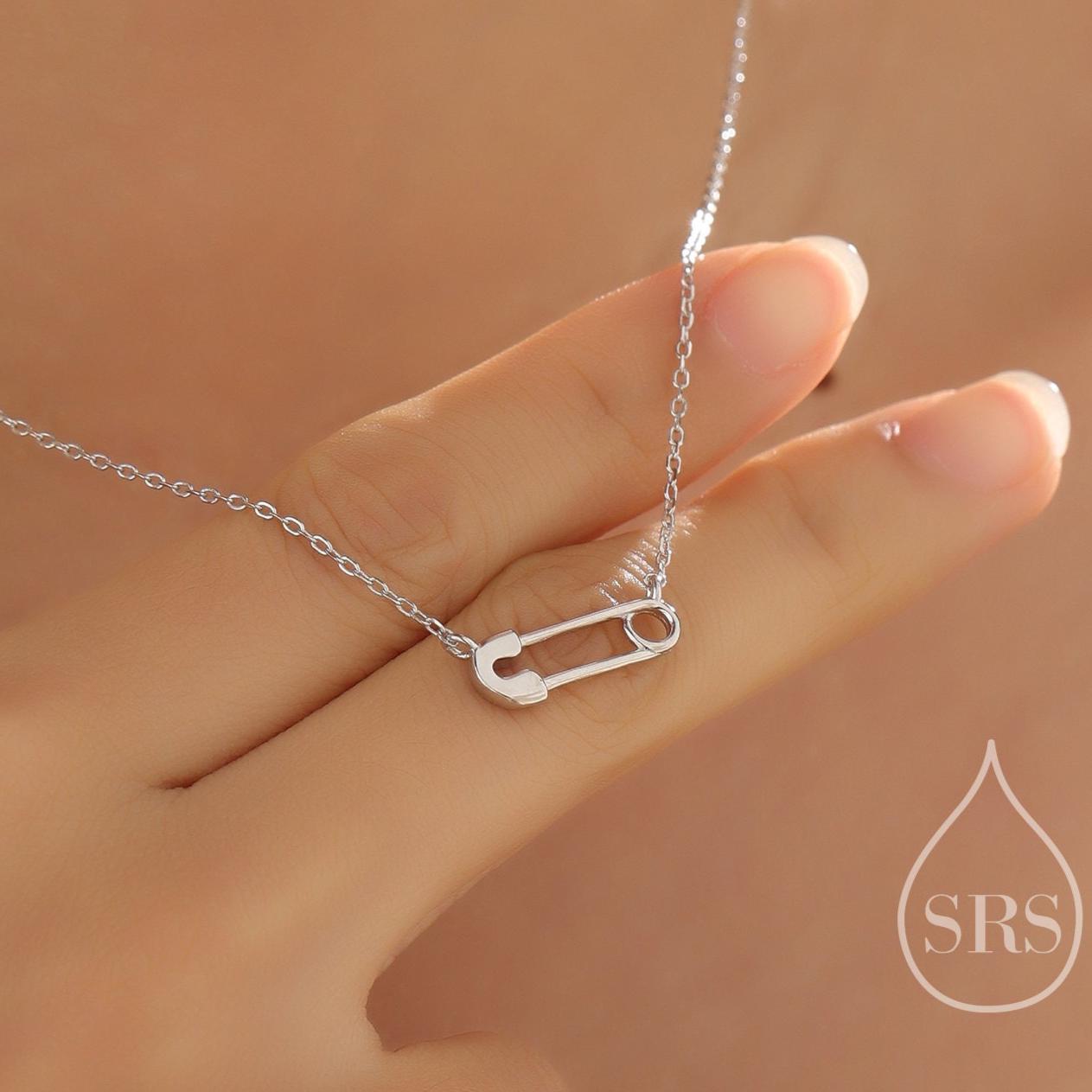 Cute Little Safety Pin Pendant Necklace in Sterling Silver, Silver or Gold or Rose Gold, Silver Safety Pin Necklace, Gift for DIY Lover