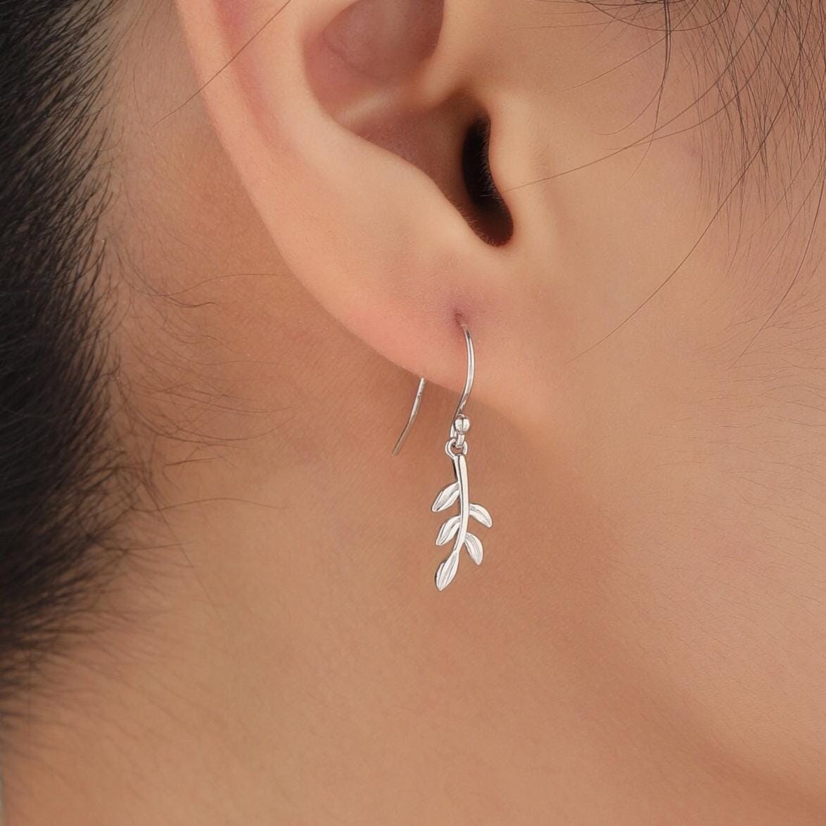 Dainty Olive Leaf Dangle Earrings in Sterling Silver, Silver, Gold or Rose Gold, Olive Branch Earrings, Nature Inspired Leaf Earrings