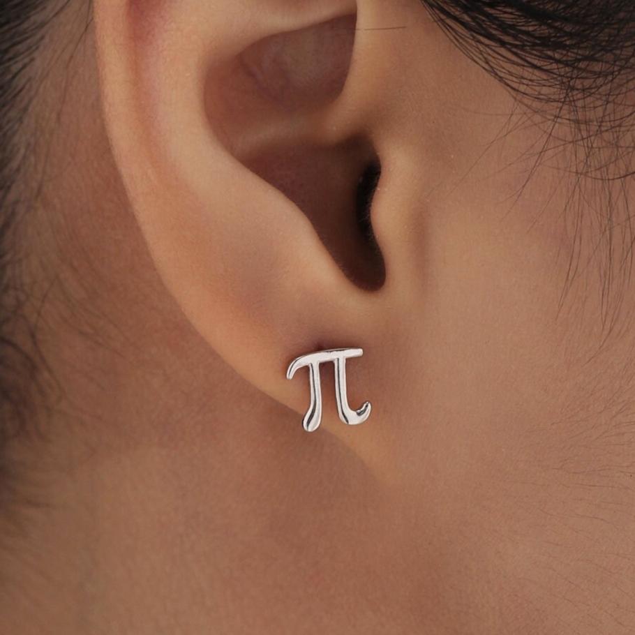 Sterling Silver Pi Stud Earrings - Mathematical Earrings, Silver, Gold or Rose Gold, Math, Geeky, Fun, Cute Fun, Whimsical
