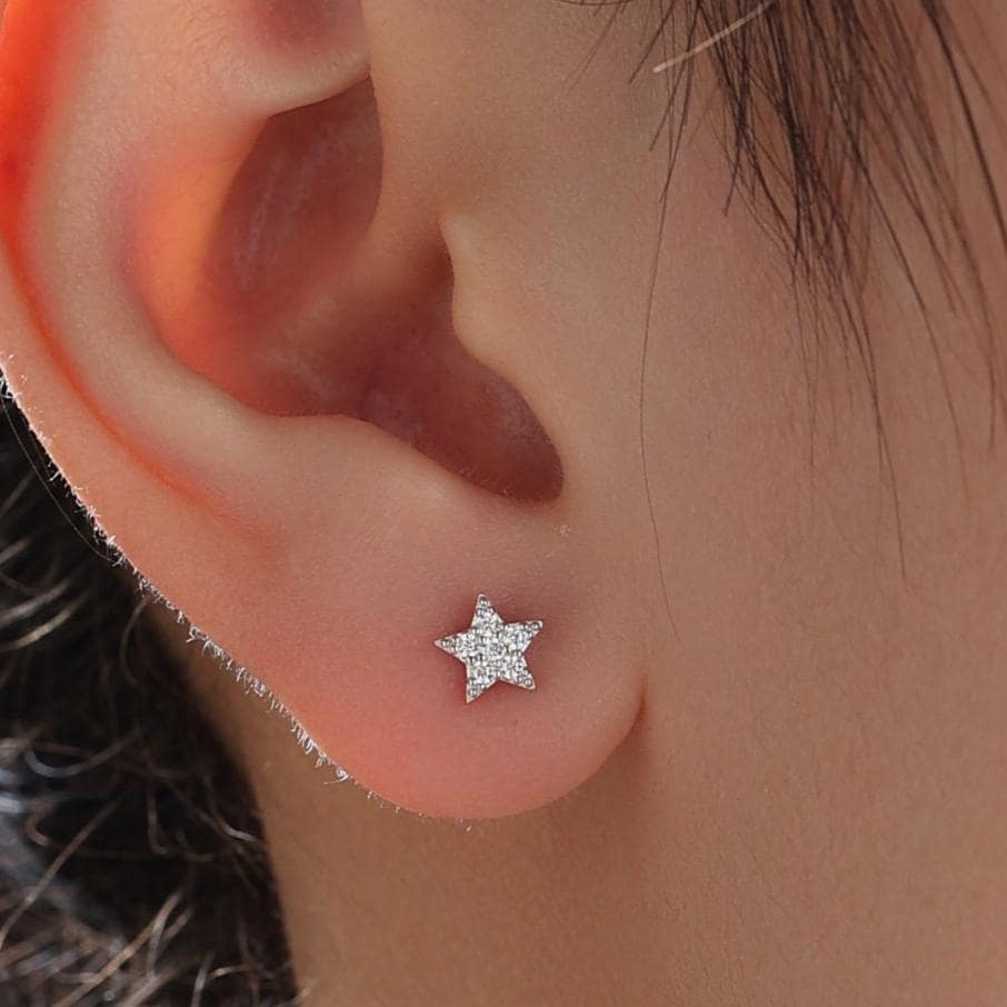 Mismatched Moon and Star CZ Barbell Earrings in Sterling Silver, Screw back CZ Moon and Star Earrings, Celestial Earrings