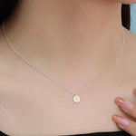 Sterling Silver Tiny Little Daisy Flower Pendant Necklace, Flower Necklace, Daisy Necklace, Enamel Flower Pendant Necklace