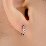 Black CZ Bezel Huggie Hoop in Sterling Silver, 8mm, Black CZ Hoops, Minimalist Simple Hoop Earrings, Black Hoops with Black CZ