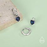 Sterling Silver Sapphire Blue Trillion Cut CZ Hoop Earrings, Silver or Gold, Triangle Dangle Hoop Earrings, Interchangeable Charm