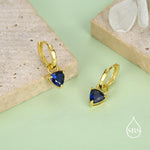 Sterling Silver Sapphire Blue Trillion Cut CZ Hoop Earrings, Silver or Gold, Triangle Dangle Hoop Earrings, Interchangeable Charm