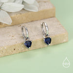 Sterling Silver Sapphire Blue Trillion Cut CZ Hoop Earrings, Silver or Gold, Triangle Dangle Hoop Earrings, Interchangeable Charm