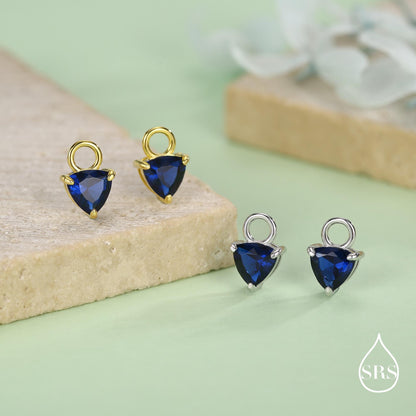 Sterling Silver Trillion Cut Sapphire Blue CZ Charms for Huggie Hoops Earrings
