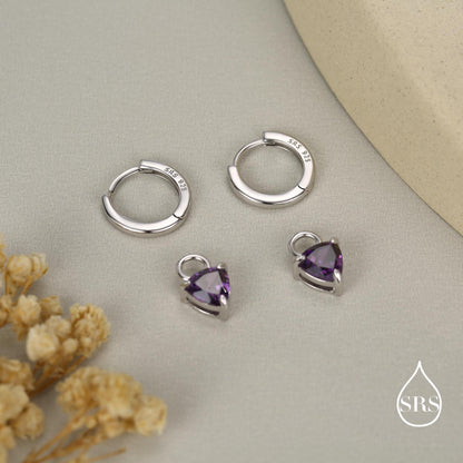 Sterling Silver Trillion Cut Amethyst Purple CZ Charms for Huggie Hoops Earrings