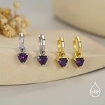 Sterling Silver Amethyst Purple Trillion Cut CZ Hoop Earrings, Silver, Gold, Triangle Dangle Hoop Earrings, Interchangeable Charm