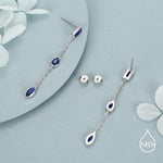 Sapphire Blue Marquise CZ Dangle Drop Stud Earrings in Sterling Silver, Silver or Gold, Pear Cut and Baguette Drop Earrings, Geometric CZ