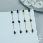 Sapphire Blue Marquise CZ Dangle Drop Stud Earrings in Sterling Silver, Silver or Gold, Pear Cut and Baguette Drop Earrings, Geometric CZ