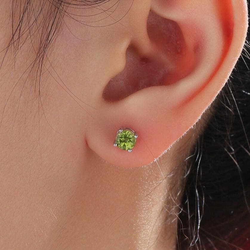 Sterling Silver Natural Peridot Stud Earrings, 4mm or 5mm Prong Set, Genuine Peridot Gemstone Stud, Minimalist Style, August Birthstone