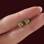 Sterling Silver Natural Peridot Stud Earrings, 4mm or 5mm Prong Set, Genuine Peridot Gemstone Stud, Minimalist Style, August Birthstone