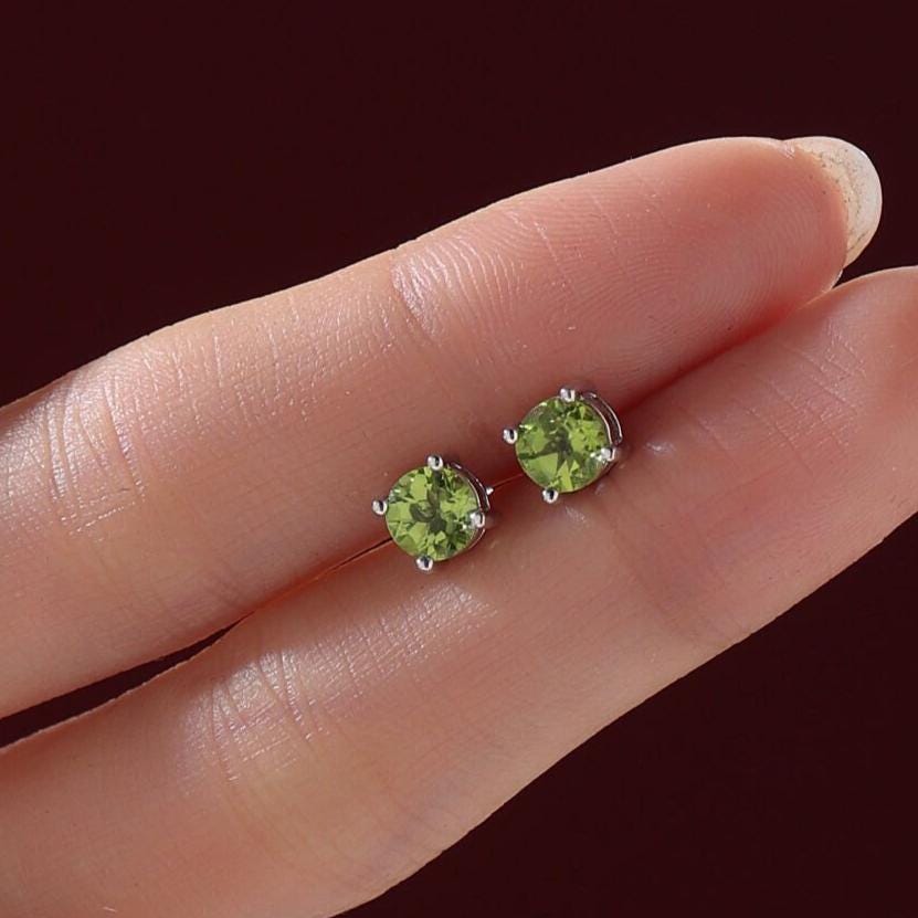 Sterling Silver Natural Peridot Stud Earrings, 4mm or 5mm Prong Set, Genuine Peridot Gemstone Stud, Minimalist Style, August Birthstone