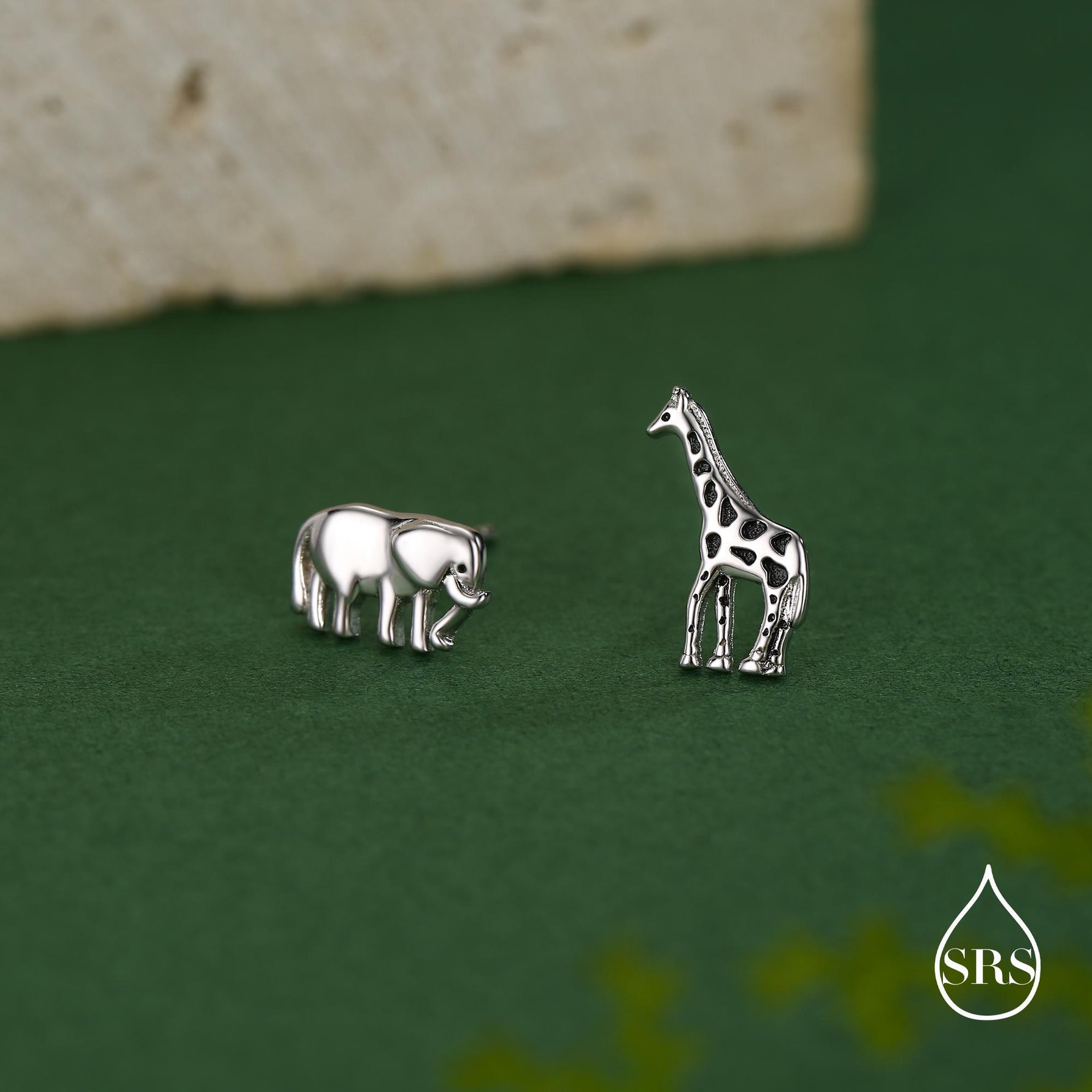Sterling Silver Elephant & Giraffe Stud Earrings
